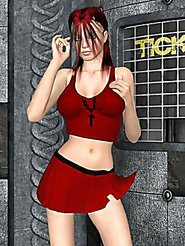 Sinfully 3D goth girl Sammy stripping her mini red skirt and showing pussy