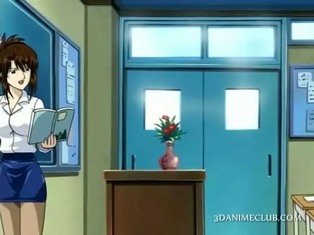 Anime school teacher in short skirt shows pussy